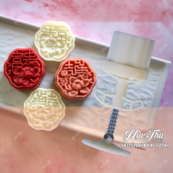 Khuôn lò xo Hoa Hồng - Chữ Hỷ LX4 50/75g (2 mặt) - khuôn làm bánh trung thu, bánh dứa, bánh cốm xu xê, nhấn xôi hoa đậu