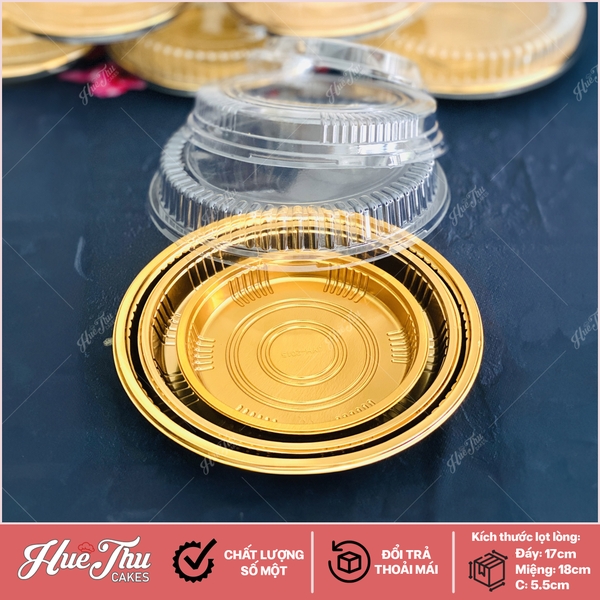 Hộp Nhựa Vàng Hình Tròn HC5 16/20/25/28cm (10 hộp, có nắp) đựng bánh rau câu cá chép, đựng bánh các loại