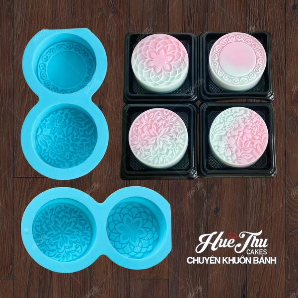 Khuôn silicon Khuôn Trung Thu Hoa Văn A61 (vỉ 4 khuôn) làm bánh rau câu 3D 4D nhấn xôi, fondant, socola, nến hanmade