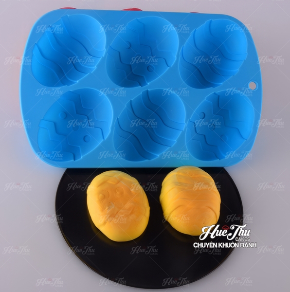 Khuôn silicon Quả Trứng Khủng Long (vỉ 6 hình) làm bánh rau câu 3D 4D nhấn xôi, fondant, socola, nến hanmade