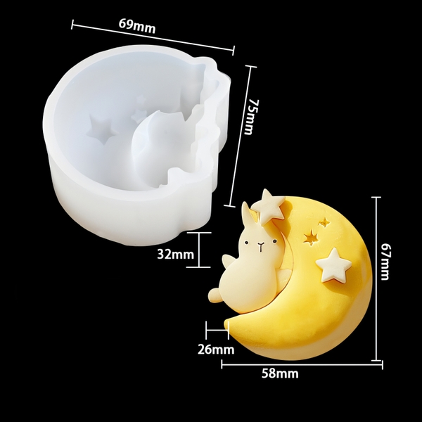 Khuôn silicon Thỏ Mặt Trăng A35 làm bánh rau câu 3D 4D nhấn xôi, fondant, socola, nến hanmade