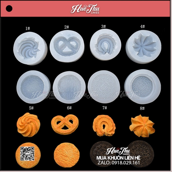Set 8 khuôn silicon hình Bánh Quy làm bánh rau câu 3D 4D nhấn xôi, fondant, socola, nến hanmade