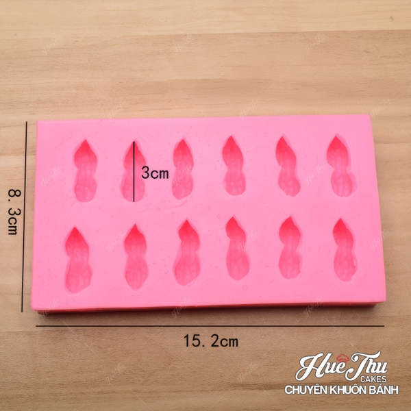 Khuôn silicon Đậu Phộng, Đậu Lạc (vỉ 12 hình) làm bánh rau câu 3D 4D nhấn xôi, fondant, socola, nến hanmade