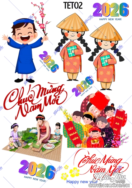 Tấm Decal Trong chủ đề Tết - Năm Mới - Cá Chép, chữ dán tem dán lên bánh trang trí bánh rau câu tiện lợi (nhiều mẫu)