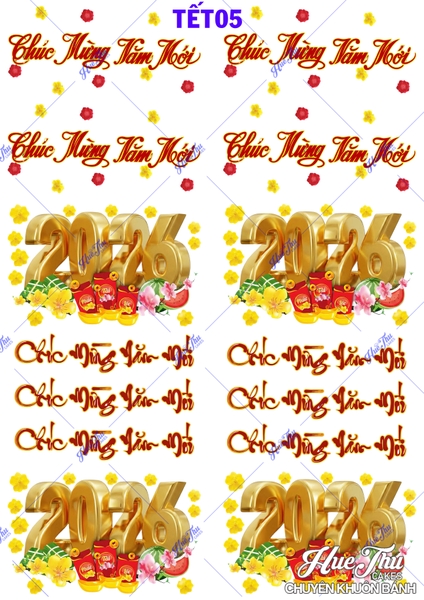 Tấm Decal Trong chủ đề Tết - Năm Mới - Cá Chép, chữ dán tem dán lên bánh trang trí bánh rau câu tiện lợi (nhiều mẫu)