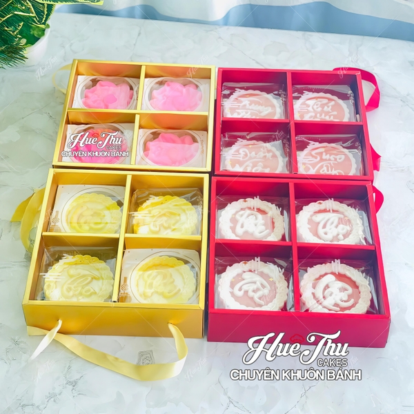 Hộp đựng 4 bánh nắp trong có quai xách - hộp đựng bánh rau câu, bông lan, bánh trung thu