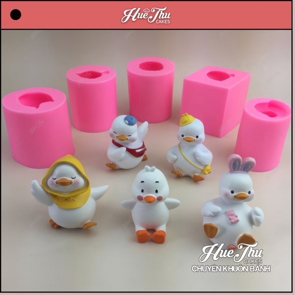 Khuôn silicon Vịt Con Dễ Thương (bộ 5 khuôn) làm bánh rau câu 3D 4D nhấn xôi, fondant, socola, nến hanmade