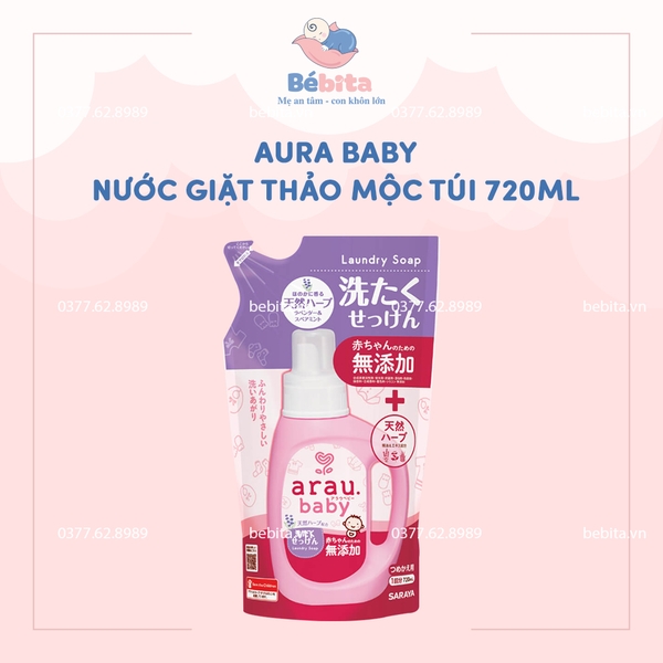 AURA BABY-NƯỚC GIẶT THẢO MỘC TÚI 720ML