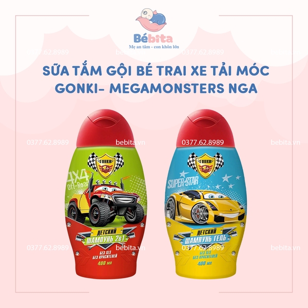 Sữa tắm gội bé trai xe tải móc Gonki- Megamonsters Nga