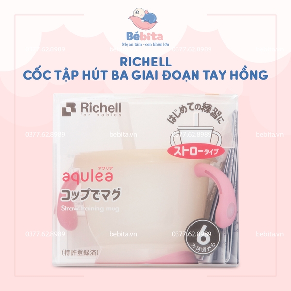 RICHELL - CỐC TẬP HÚT BA GIAI ĐOẠN TAY HỒNG