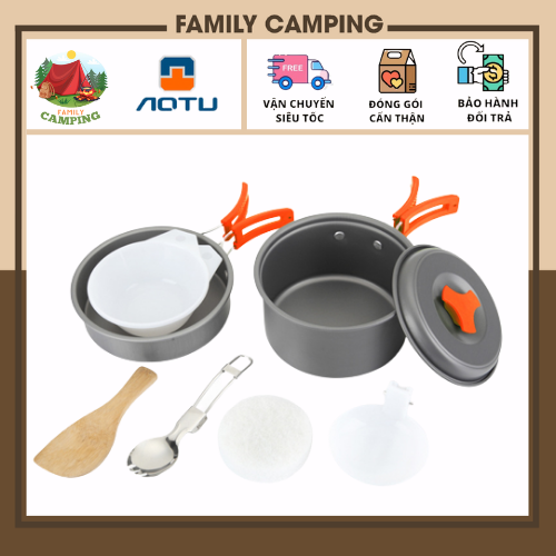 Bộ nồi chảo nấu ăn gấp gọn có túi đựng du lịch, cắm trại 07 món tiện ích chính hãng AoTu AT6385