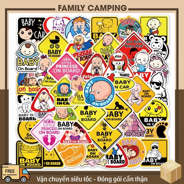 50 tấm dán Sticker Baby cảnh báo không thấm nước dán laptop, điện thoại, nón bảo hiểm, xe, điện thoại, vali...