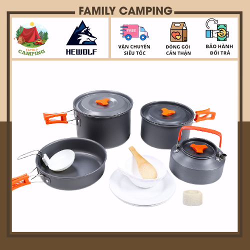 Bộ nồi nấu ăn gấp gọn có túi đựng 13 món cắm trại du lịch, dã ngoại nhà bếp chính hãng HEWOLF K1779