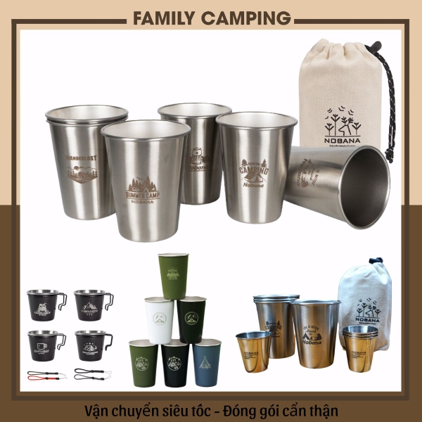 Bộ cốc inox xếp gọn có túi đựng phong cách dân tộc dùng đi cắm trại, dã ngoại, trong nhà, văn phòng chính hãng