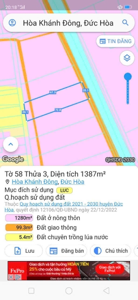 Bán đất xã Hòa Khánh Đông Đức Hòa Long An