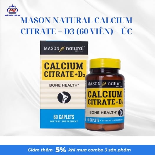 MASON NATURAL CALCIUM CITRATE + D3 (60 VIÊN)