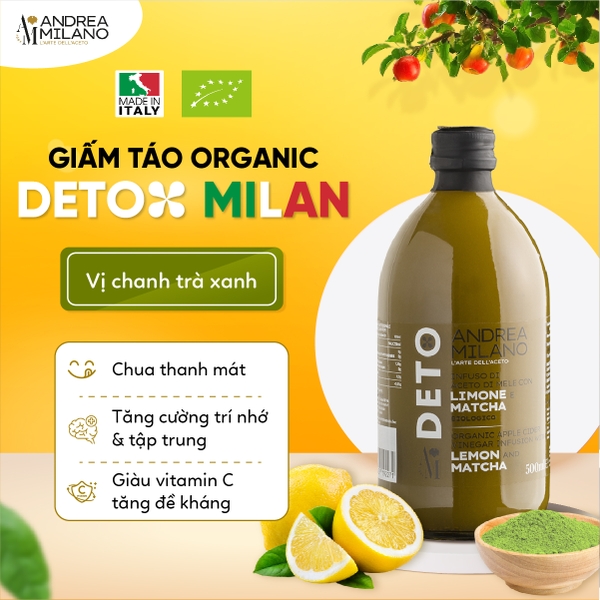 MILAN Giấm Táo Detox Chanh Matcha 500ml