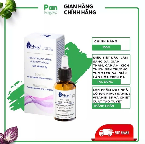 AVA LABORATIUM Serum Niacinamide 10% B5 & Tảo Tuyết - 50ml
