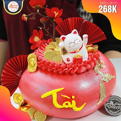 Bánh Kem Thần Tài Hũ Vàng Đỏ
