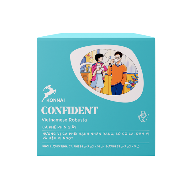 CONFIDENT - Cà phê phin giấy Robusta Tây Nguyên nguyên chất hộp 7 gói pha nhanh đậm đà hậu vị ngọt CONFIDENT Konnai Coffee