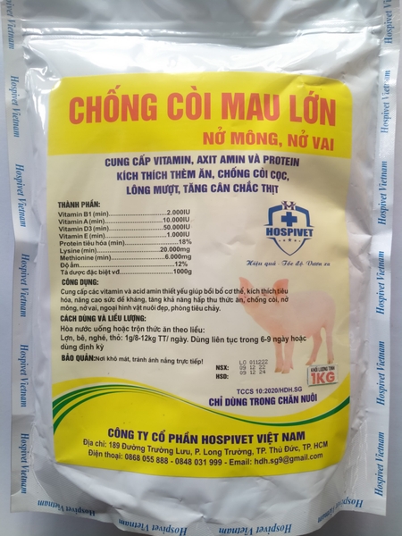CHỐNG CÒI MAU LỚN cung cấp vitamin, axit amin và protein kích thích thèm ăn, chống còi cọc, lông mượt, tăng cân chắc thịt