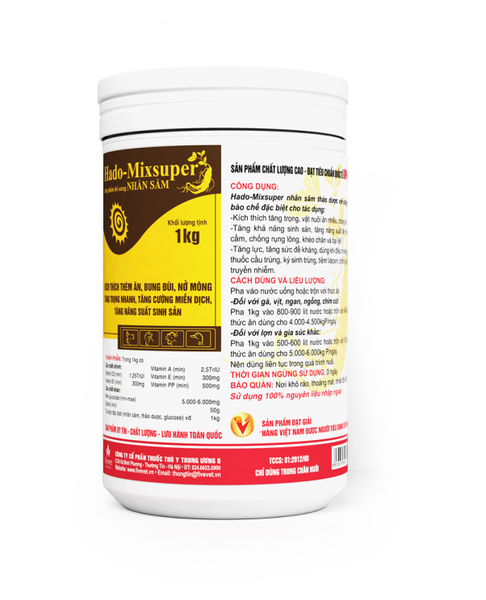 Hado Mixsuper 100G nhân sâm kích thích thèm ăn, bung đùi nở mông, tăng trọng nhanh, tăng cường miễn dịch, tăng năng suất sinh sản