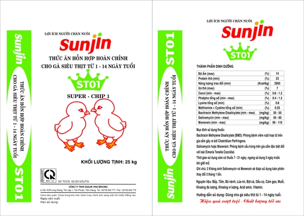 ST01 Thức ăn HH cho gà siêu thịt 1 - 14 ngày tuổi dạng mảnh 23%