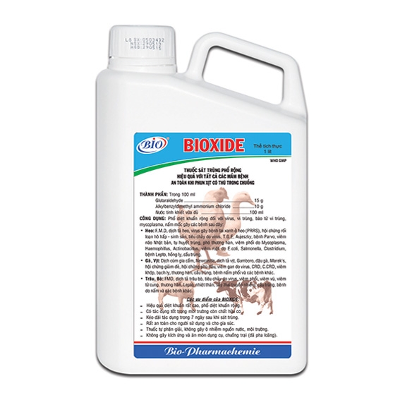 BIOXIDE Thuốc khử trùng phổ rộng hiệu quả với tất cả mầm bệnh, an toàn khi dùng với thú trong chuồng