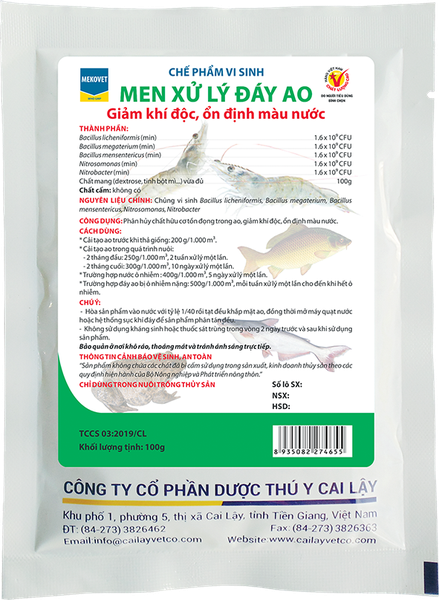 MEN XỬ LÍ ĐÁY AO 100G Chế phẩm vi sinh giảm khí độc ổn định màu nước