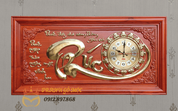 Tranh đồng hồ gỗ hương chữ Phúc 81x41cm - TGM1002-1