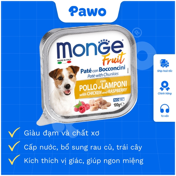 Pate Monge Fresh, Fruit cho chó nhiều vị - hộp 100gr PAWO