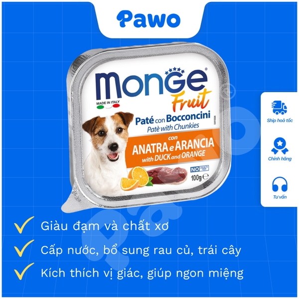Pate Monge Fresh, Fruit cho chó nhiều vị - hộp 100gr PAWO