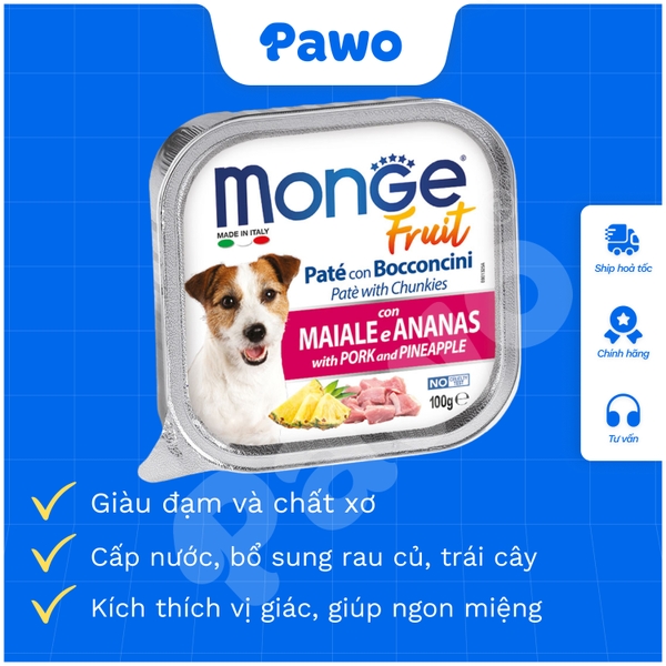 Pate Monge Fresh, Fruit cho chó nhiều vị - hộp 100gr PAWO