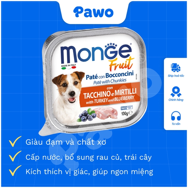 Pate Monge Fresh, Fruit cho chó nhiều vị - hộp 100gr PAWO