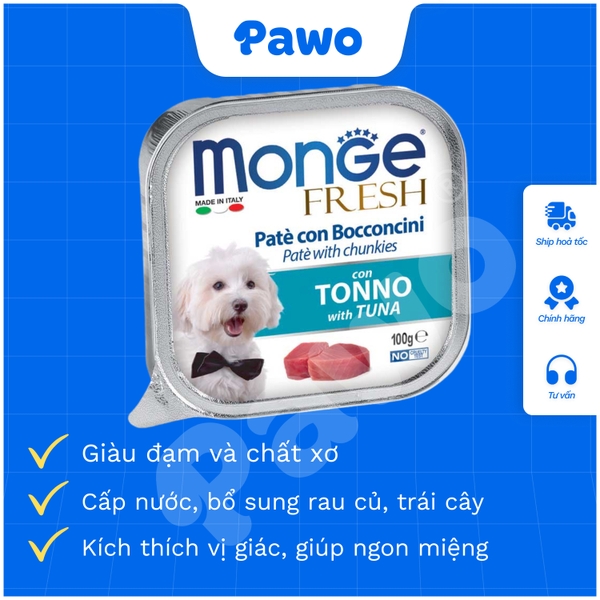 Pate Monge Fresh, Fruit cho chó nhiều vị - hộp 100gr PAWO