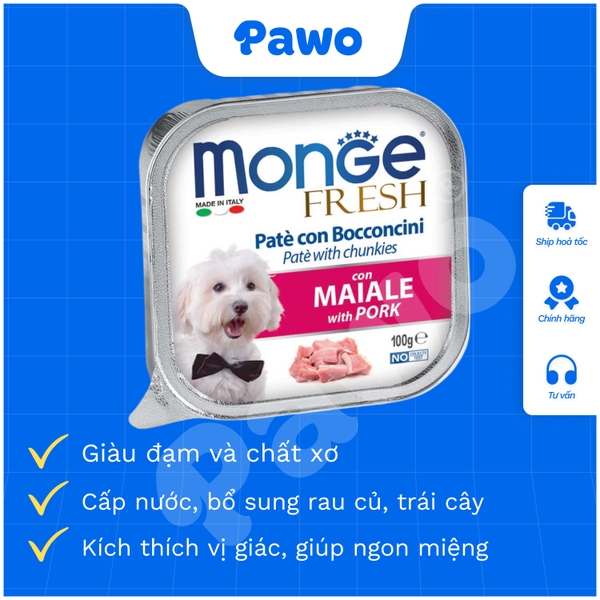 Pate Monge Fresh, Fruit cho chó nhiều vị - hộp 100gr PAWO