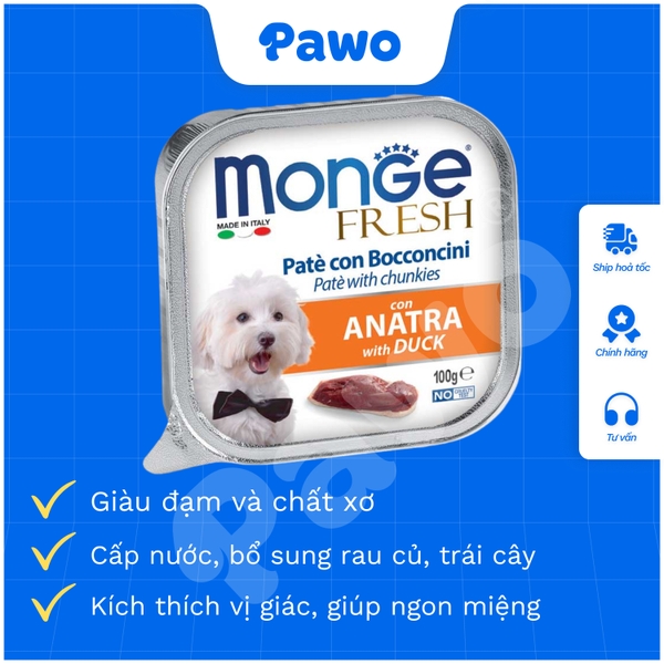 Pate Monge Fresh, Fruit cho chó nhiều vị - hộp 100gr PAWO