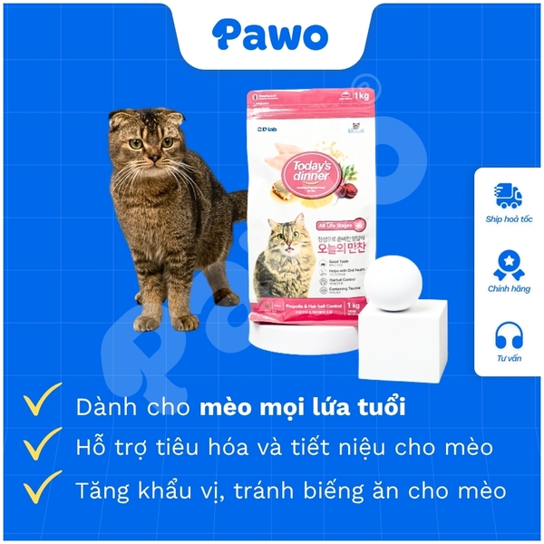 Hạt Cho Mèo Today Dinner Túi 1kg Nguyên Seal - Dành cho mèo mọi lứa tuổi PAWO