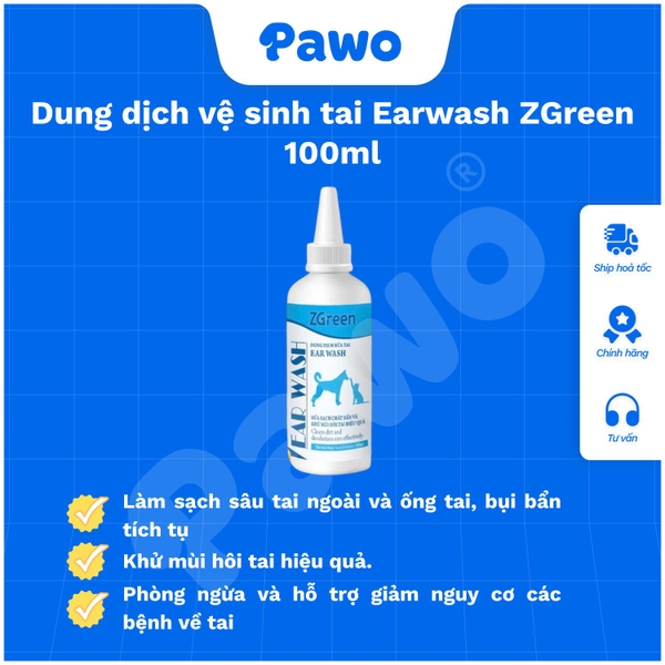 Dung dịch vệ sinh tai Earwash ZGreen 100ml PAWO