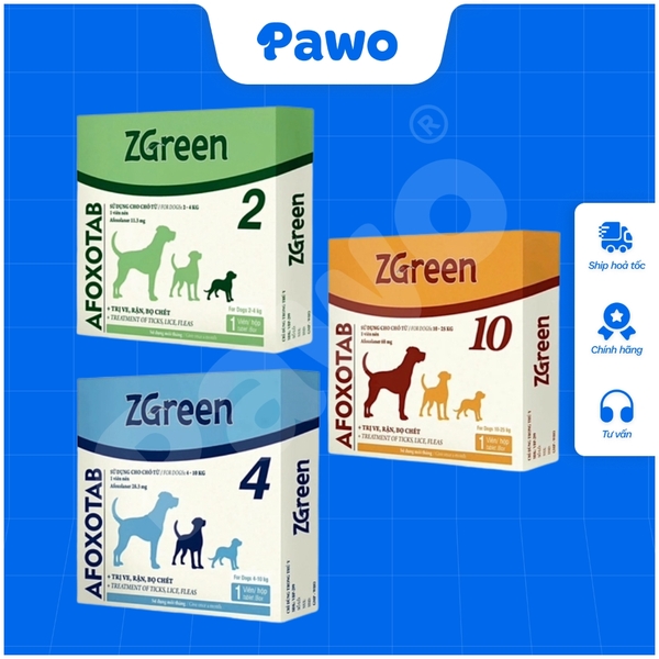 Viên nhai trị ve, rận, bọ chét, viêm da, ghẻ AFOXOTAB ZGreen PAWO