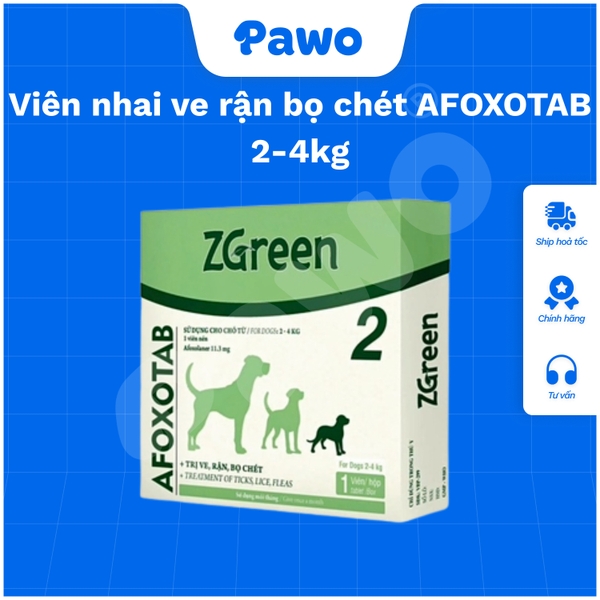 Viên nhai trị ve, rận, bọ chét, viêm da, ghẻ AFOXOTAB ZGreen PAWO