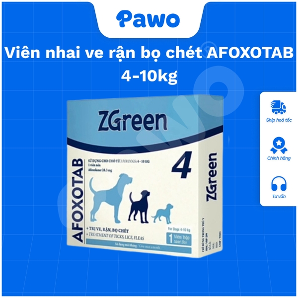 Viên nhai trị ve, rận, bọ chét, viêm da, ghẻ AFOXOTAB ZGreen PAWO