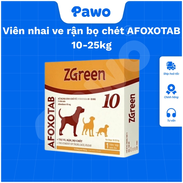 Viên nhai trị ve, rận, bọ chét, viêm da, ghẻ AFOXOTAB ZGreen PAWO