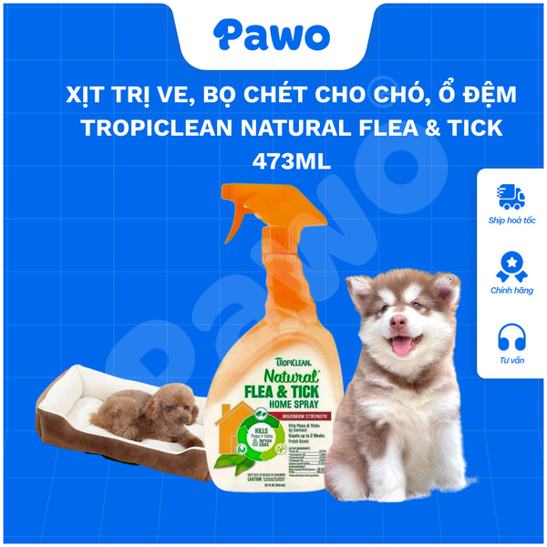 Xịt Trị Ve, Bọ Chét Cho Chó Và Ổ Đệm Tropiclean Natural Flea & Tick 473ml