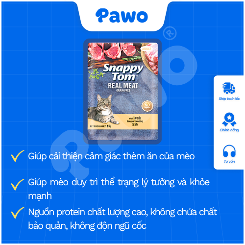 Pate Thịt Thật Snappy Tom 85g - Dinh Dưỡng Cao Cấp Cho Mèo - PAWO
