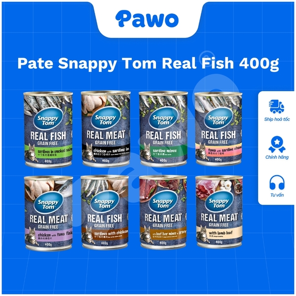 Pate Snappytom Real Fish cho mèo 400g