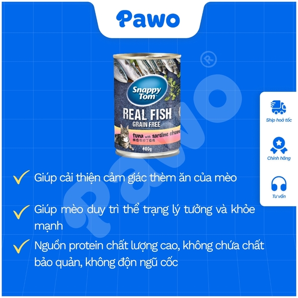 Pate Snappytom Real Fish cho mèo 400g