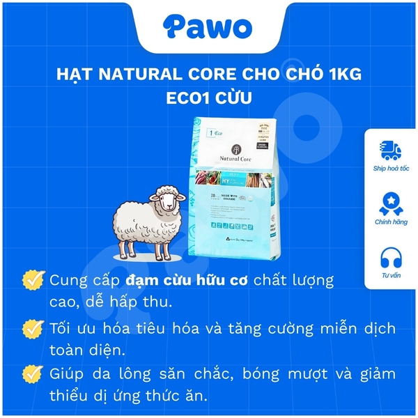 Hạt Natural Core Cho Chó 1kg PAWO