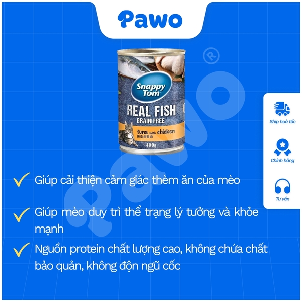 Pate Snappytom Real Fish cho mèo 400g