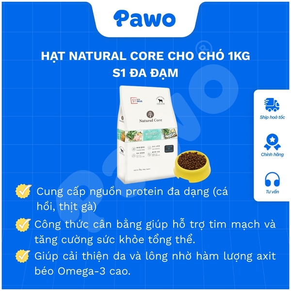 Hạt Natural Core Cho Chó 1kg PAWO